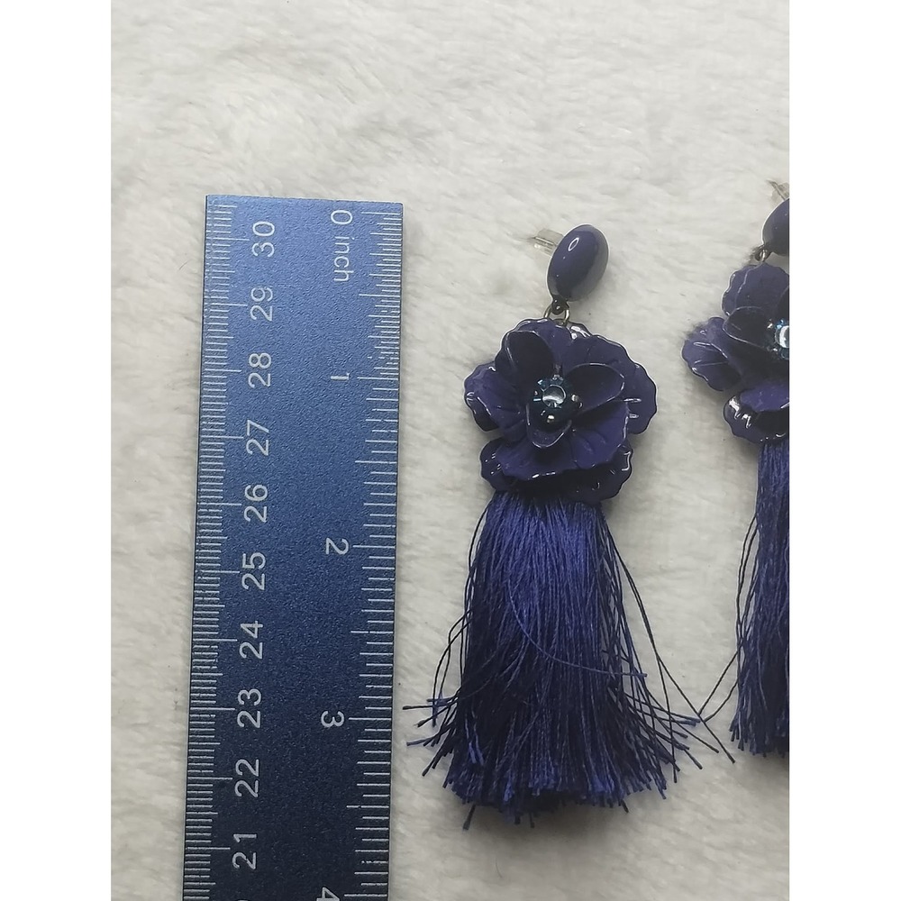 Sugarfix by BaubleBar Navy Blue Floral Tassel Drop Earrings Boho Statement Bin 2 - Picture 5 of 6